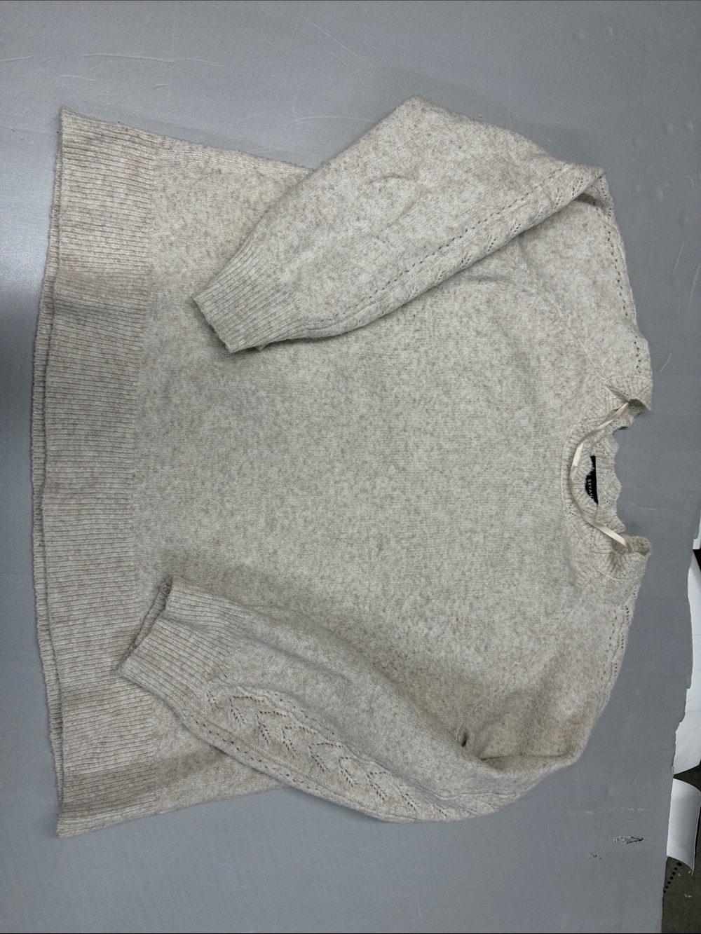 Lane Bryant Cream Cable-Trim Knit Sweater